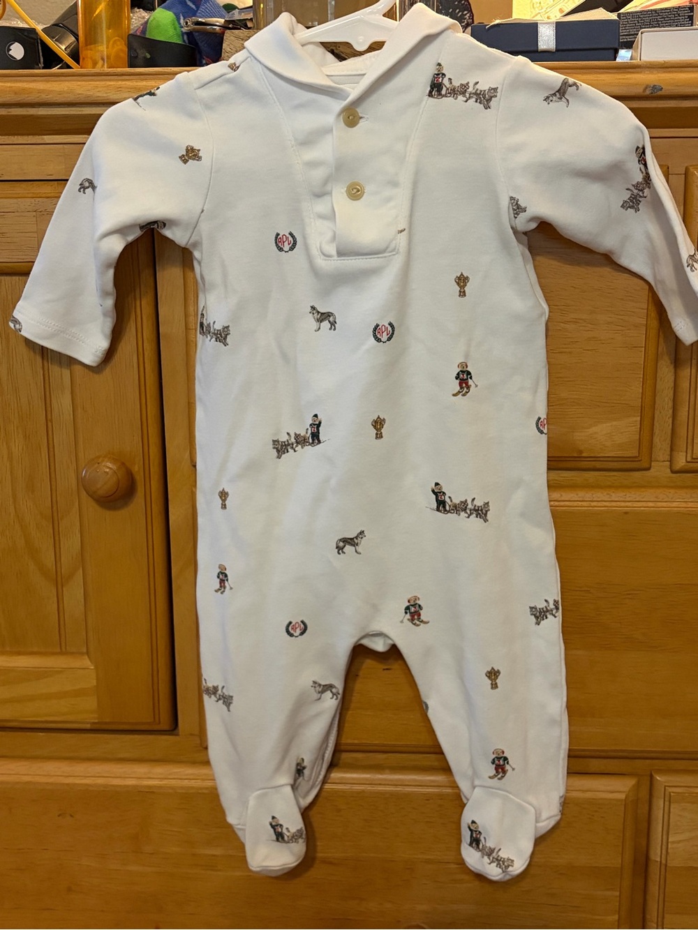 Ralph Lauren Classic Baby's Cotton Print Footed Coverall, Winter-Themed Motif 3M